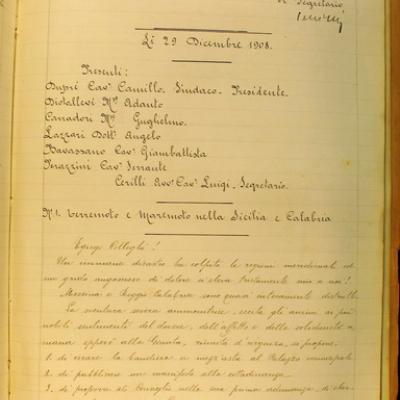 Dichiarazione di solidarietà per l'invio di Guardie comunali di Rimini in soccorso alle popolazioni terremotate - Messina 1908