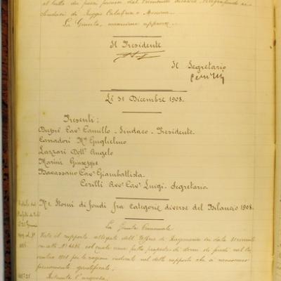 Dichiarazione di solidarietà per l'invio di Guardie comunali di Rimini in soccorso alle popolazioni terremotate - Messina 1908